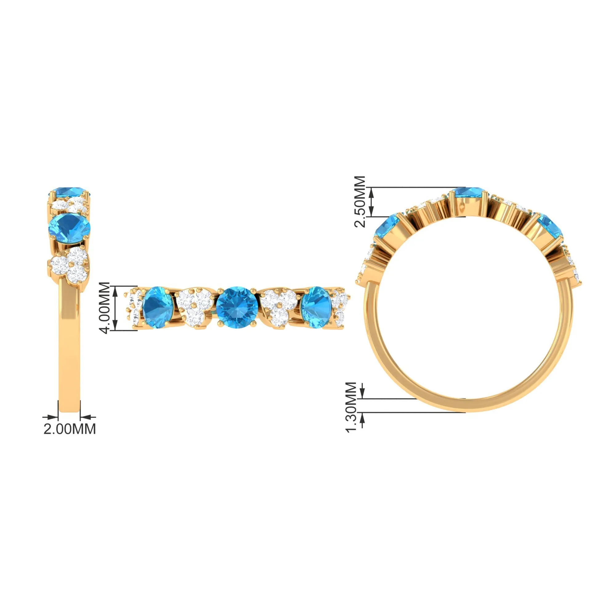 1 CT Swiss Blue Topaz and Diamond Half Eternity Ring