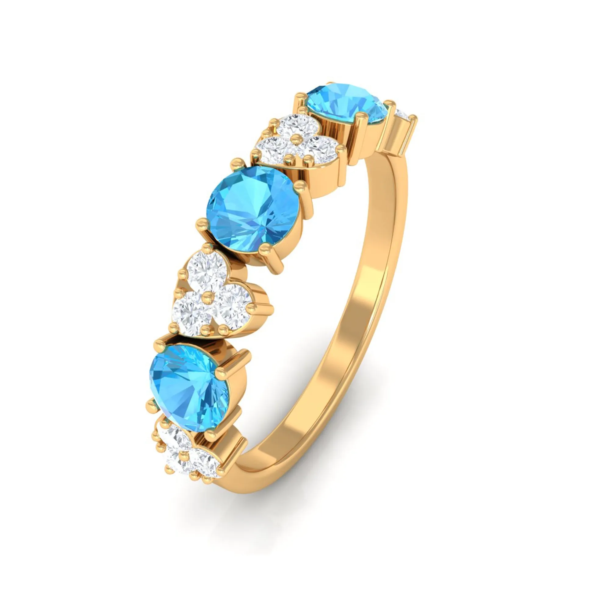 1 CT Swiss Blue Topaz and Diamond Half Eternity Ring