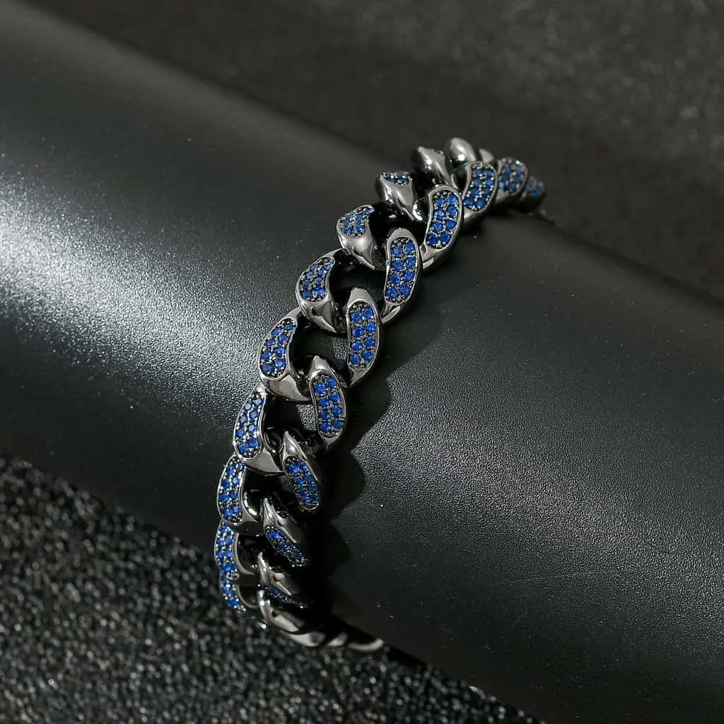 12mm Blue & Black Miami Cuban Bracelet