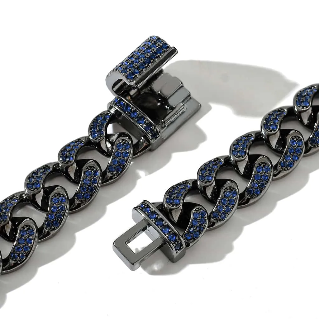 12mm Blue & Black Miami Cuban Bracelet