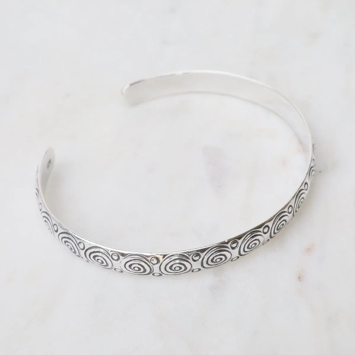 1/2" Etched Swirled Circles Sterling Silver Cuff