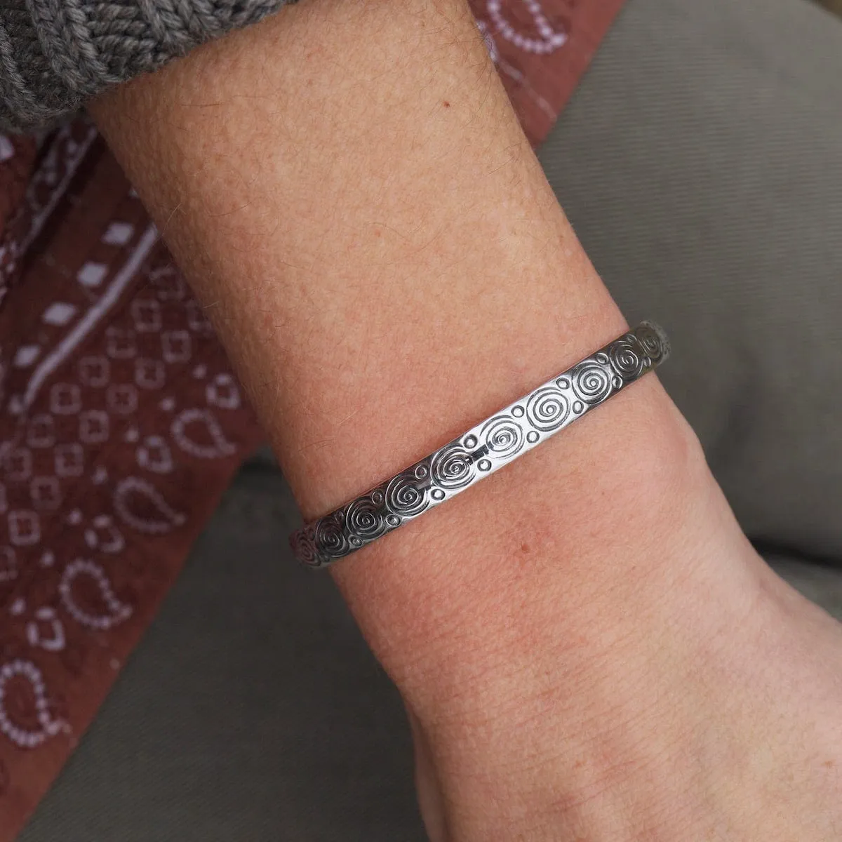 1/2" Etched Swirled Circles Sterling Silver Cuff