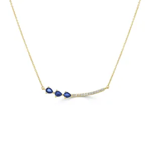 14K Gold Pear Shaped Sapphire and Diamond Pendant