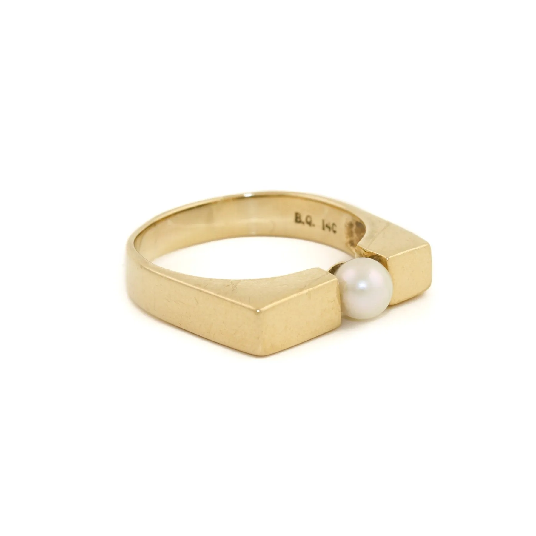 14k Gold x 5mm Pearl Modernist Cocktail Ring