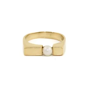 14k Gold x 5mm Pearl Modernist Cocktail Ring