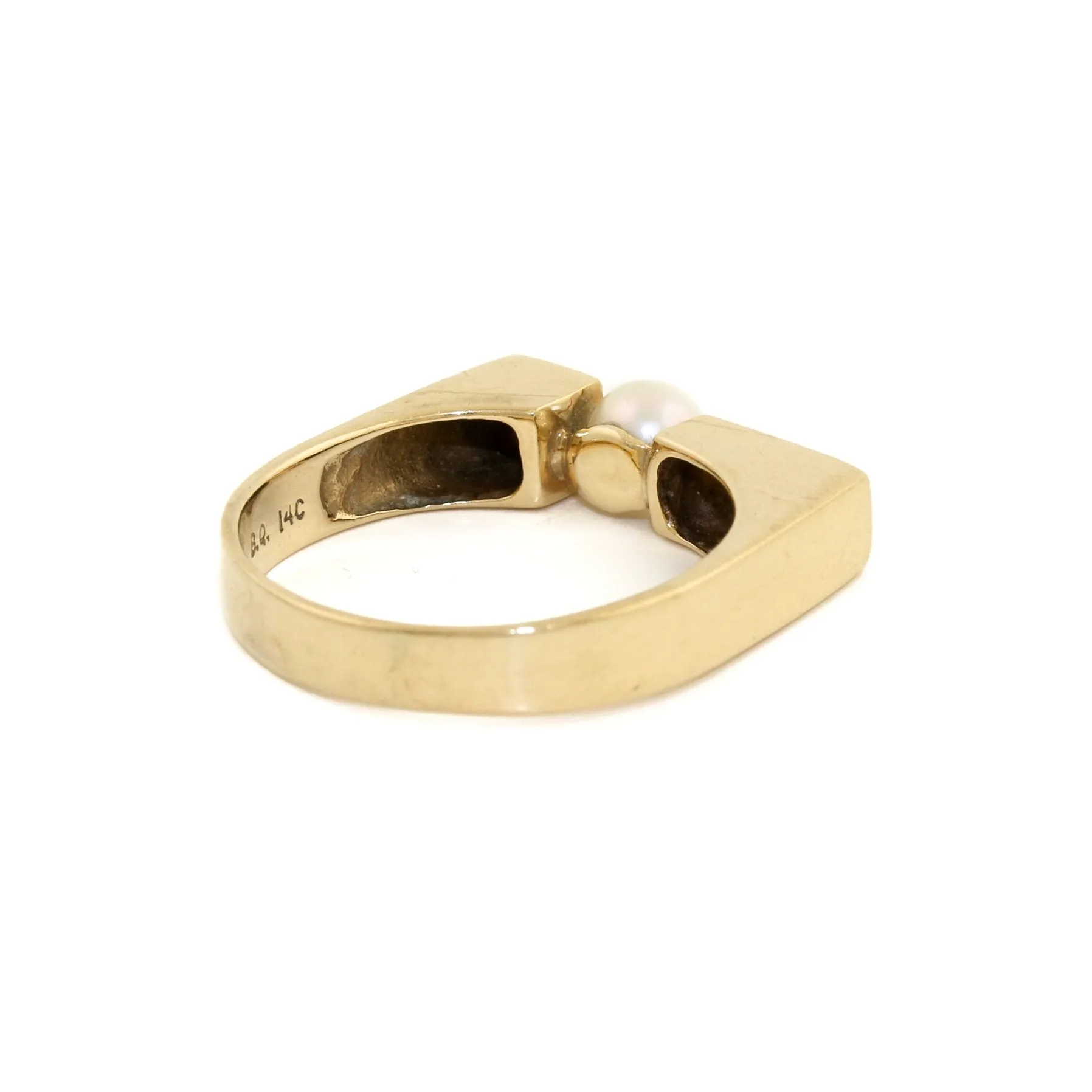 14k Gold x 5mm Pearl Modernist Cocktail Ring