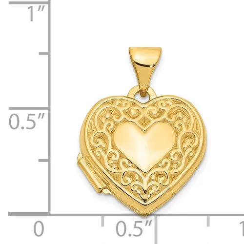 14k Scroll Heart Locket