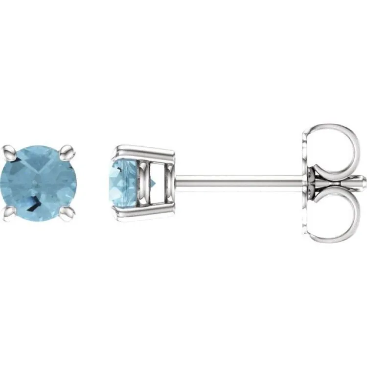 14K White 4 mm Natural Aquamarine Stud Earrings with Friction Post