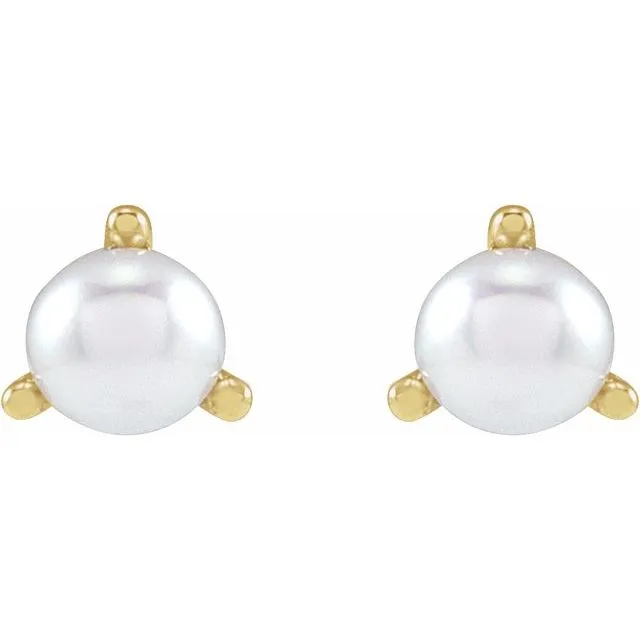 14K Yellow Gold Cultured White Seed Pearl Earrings