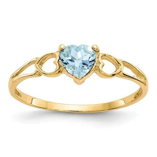 14KT GOLD 0.40 CT HEART AQUAMARINE RING