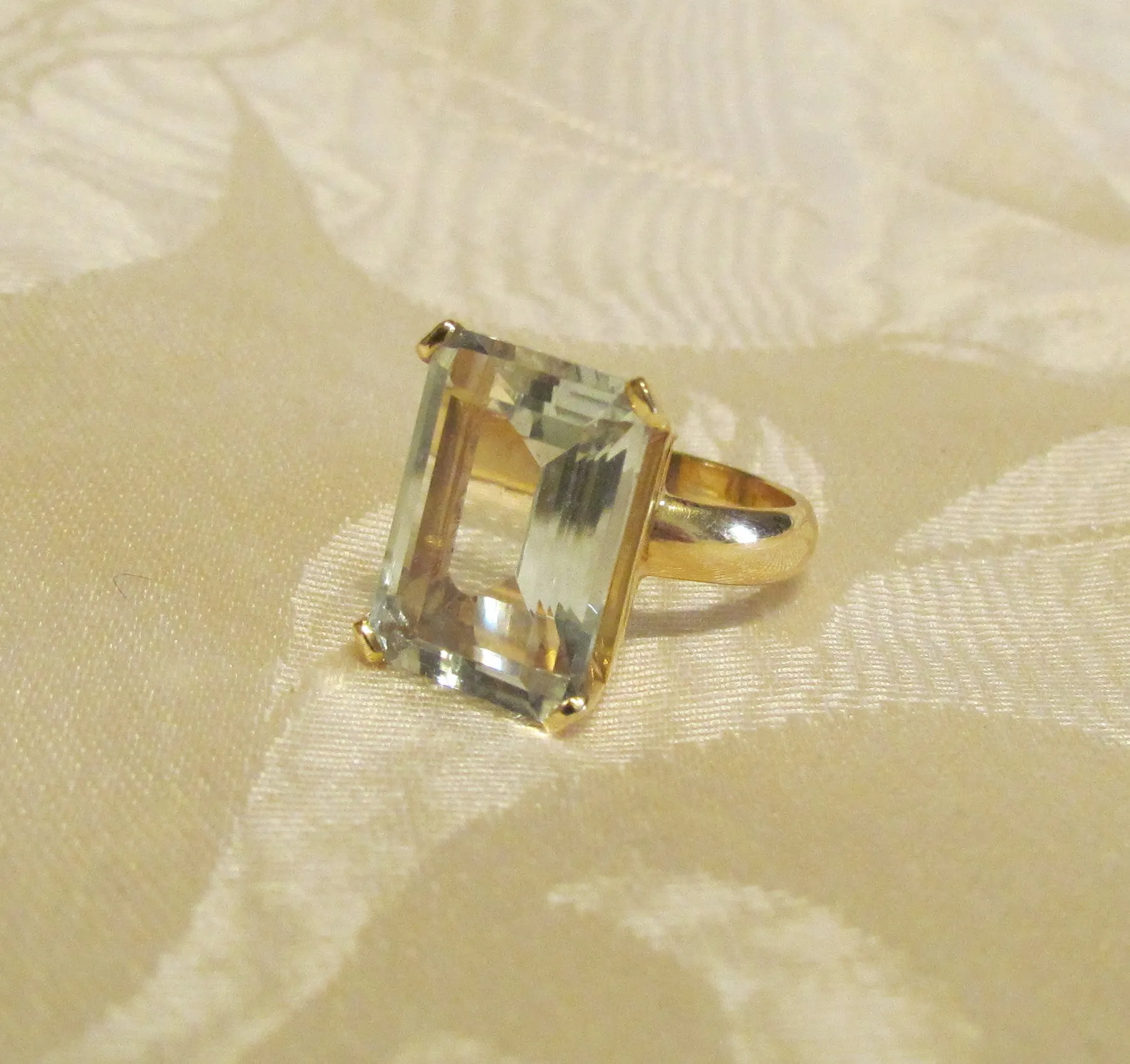 14Kt Gold Ring 11ct Prasiolite Ring High Fashion Bruce Magnotti Cocktail Ring Fine Jewelry Size 5 1/4
