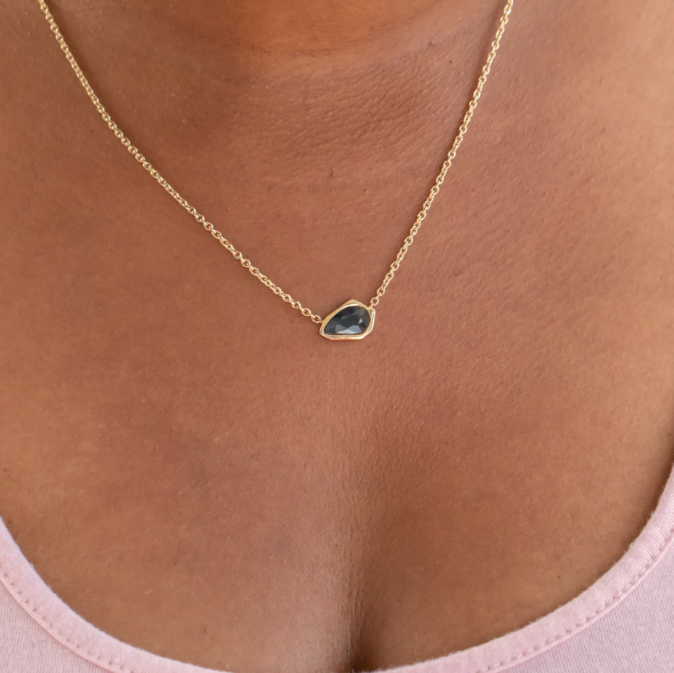 1.60ct Sapphire Bezel Set Necklace In 14k Yellow Gold