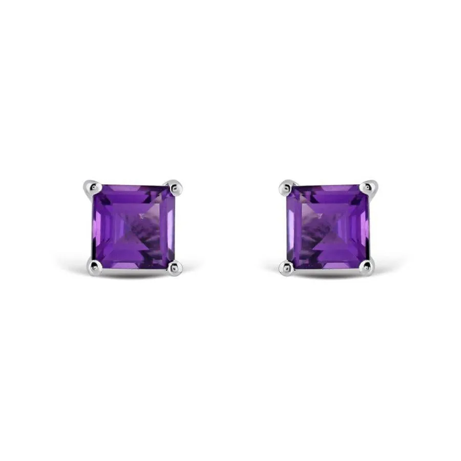 18ct White Gold Square Cut Amethyst Stud Earrings