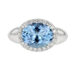18K White Gold Aquamarine and Diamond Halo Ring