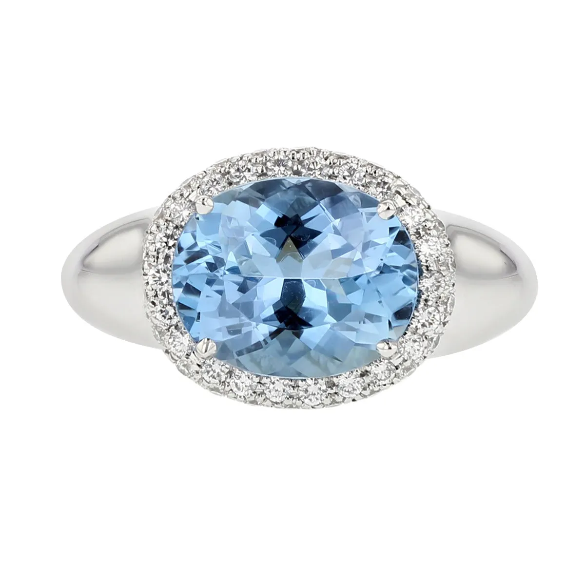 18K White Gold Aquamarine and Diamond Halo Ring