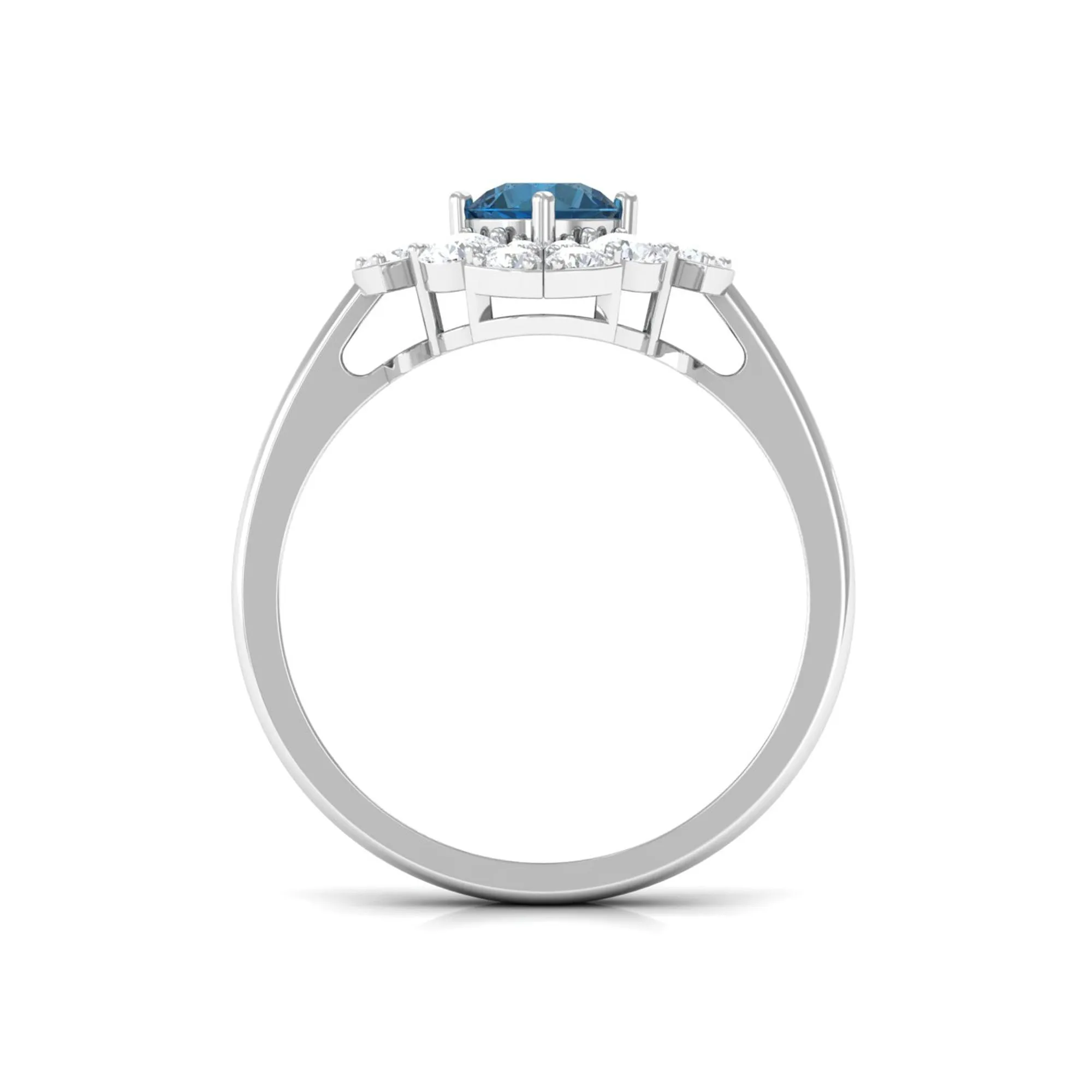 2 CT London Blue Topaz Flower Engagement Ring with Diamond