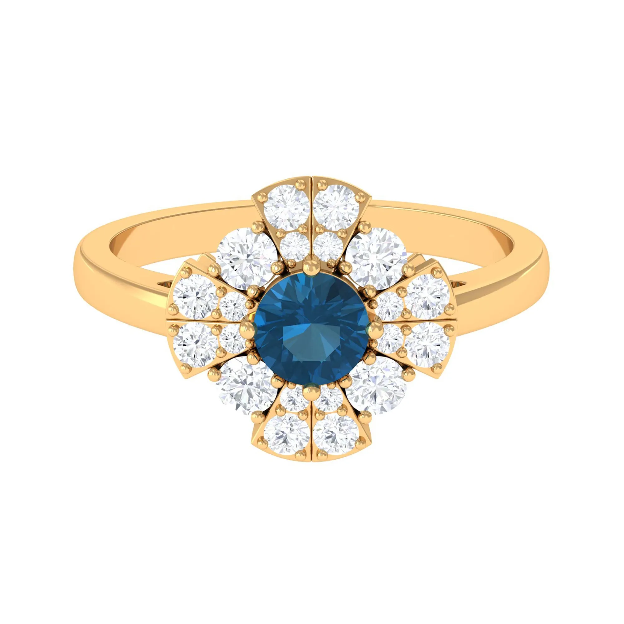 2 CT London Blue Topaz Flower Engagement Ring with Diamond
