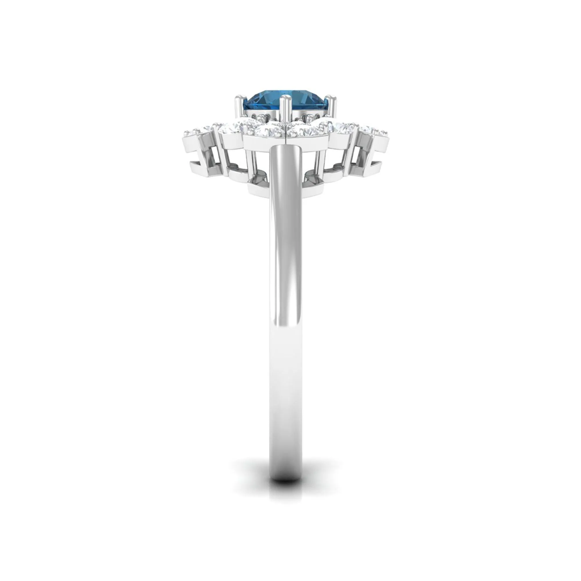 2 CT London Blue Topaz Flower Engagement Ring with Diamond