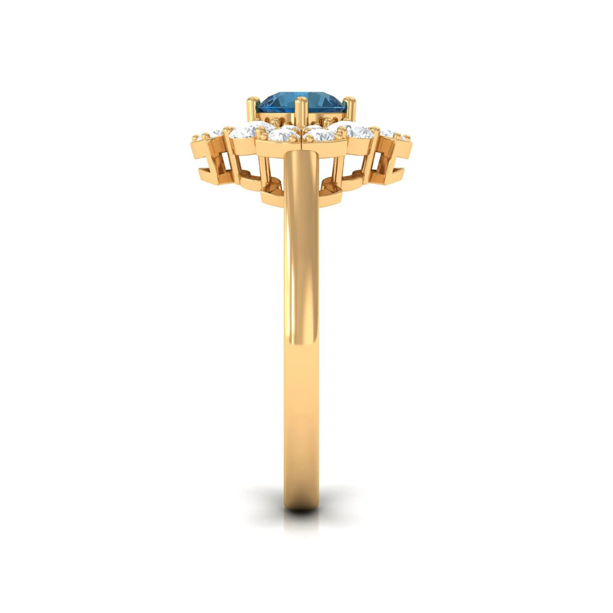 2 CT London Blue Topaz Flower Engagement Ring with Diamond
