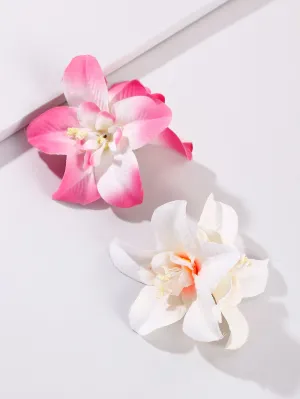 2pcs Women Artificial Pink and White Flower Decor Hair Clip for Women Barrette