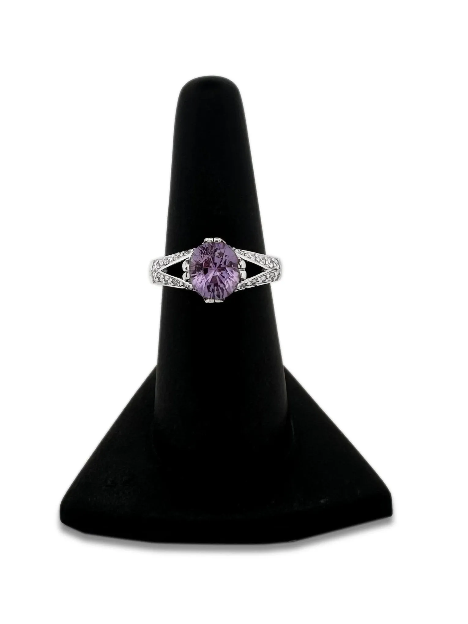 3.16cts Oval Purple Sapphire & Diamond Cocktail Ring in 14k White Gold