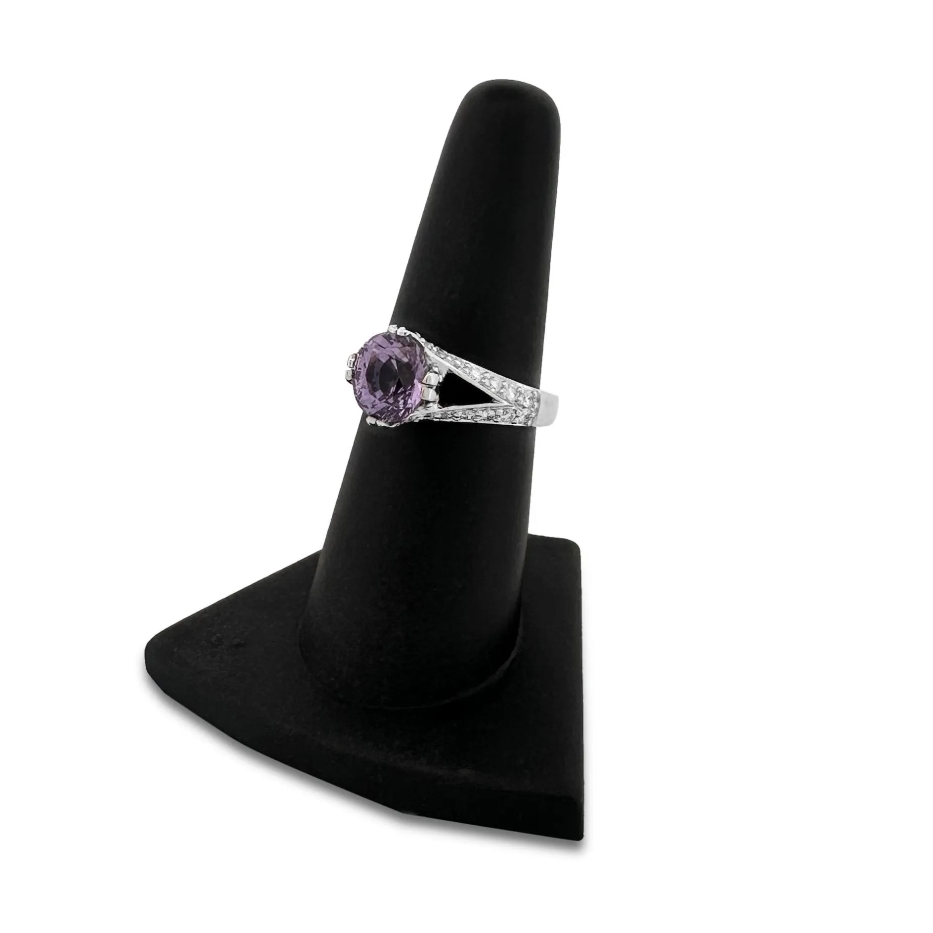 3.16cts Oval Purple Sapphire & Diamond Cocktail Ring in 14k White Gold
