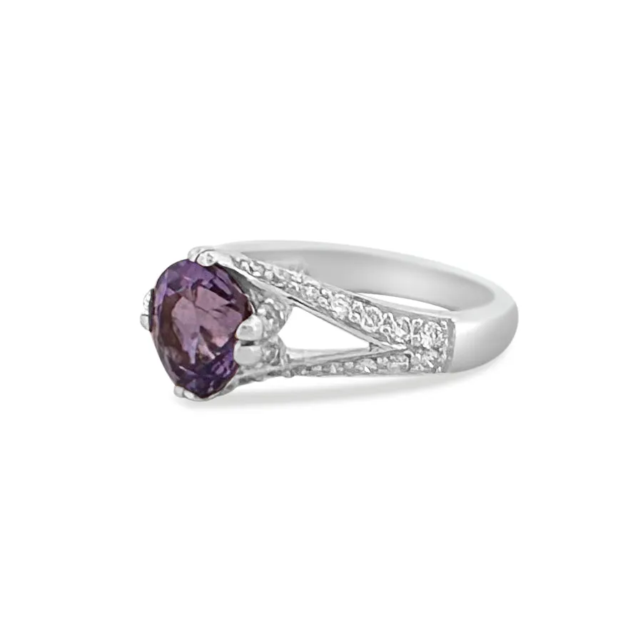 3.16cts Oval Purple Sapphire & Diamond Cocktail Ring in 14k White Gold
