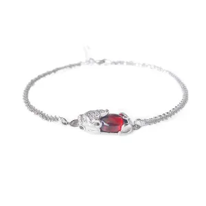 925 Silver Red Garnet Pixiu Lucky Bracelet