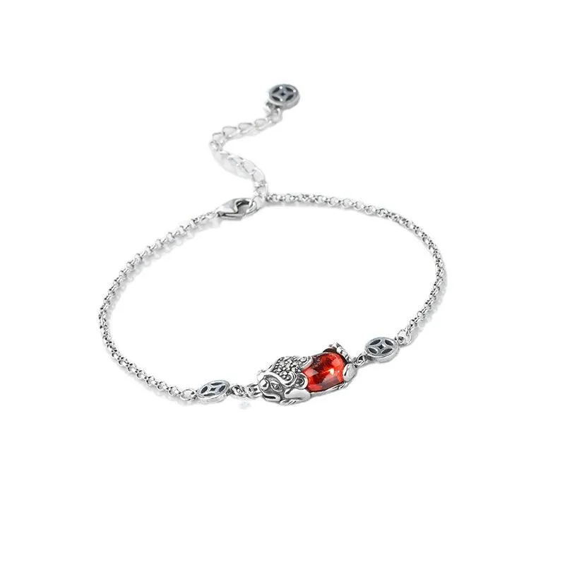 925 Silver Red Garnet Pixiu Lucky Bracelet