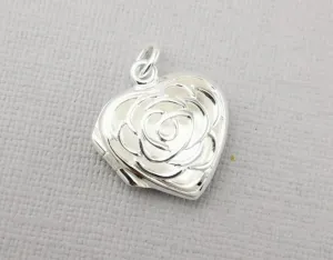 925 Sterling Silver Filigree Flower Heart Locket Pendant