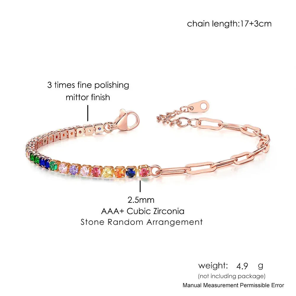 Adjustable Multicolor Tennis Bracelets For Women Ladies Wedding Rainbow Colorful Zircon Charm Bracelet Hand Chain Jewelry DZH043