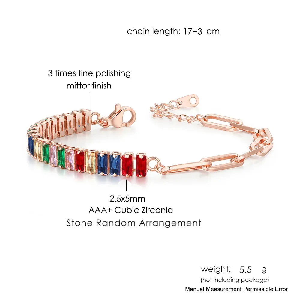 Adjustable Multicolor Tennis Bracelets For Women Ladies Wedding Rainbow Colorful Zircon Charm Bracelet Hand Chain Jewelry DZH043