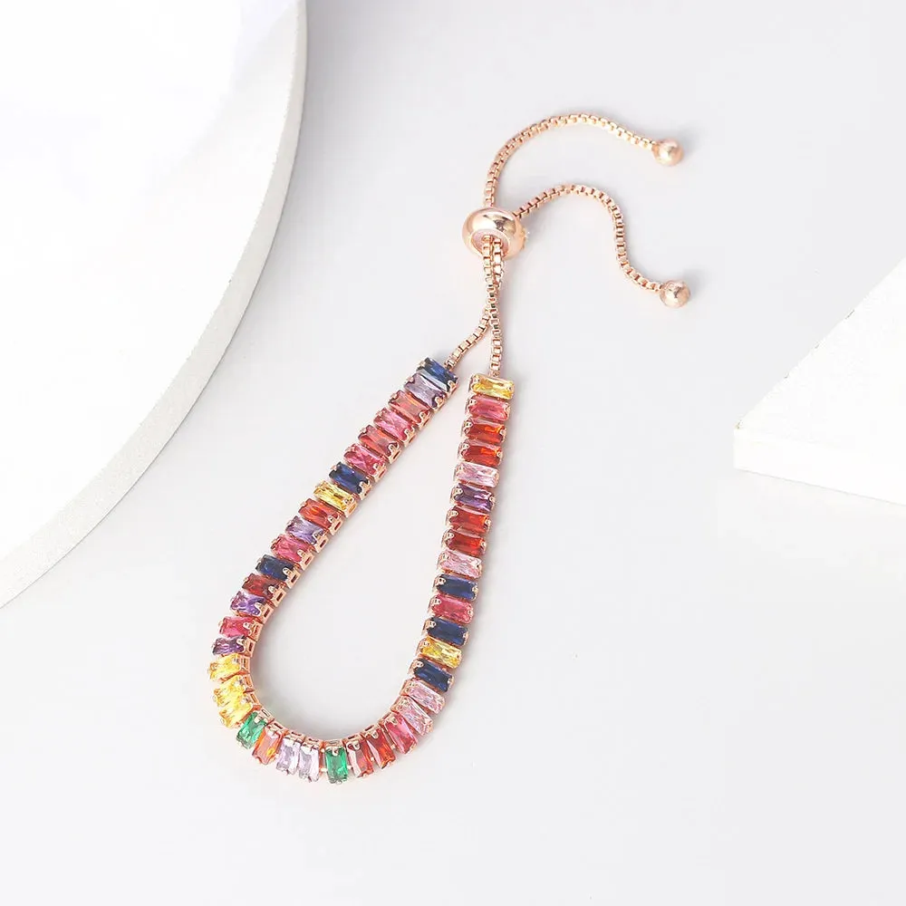 Adjustable Multicolor Tennis Bracelets For Women Ladies Wedding Rainbow Colorful Zircon Charm Bracelet Hand Chain Jewelry DZH043