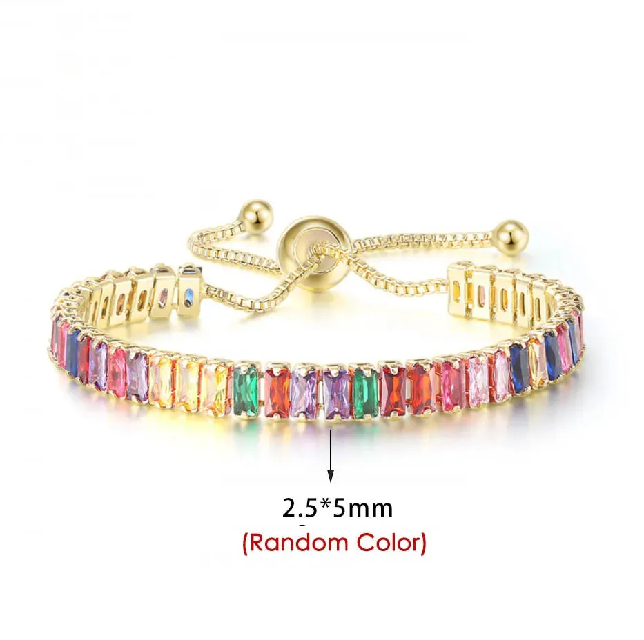 Adjustable Multicolor Tennis Bracelets For Women Ladies Wedding Rainbow Colorful Zircon Charm Bracelet Hand Chain Jewelry DZH043