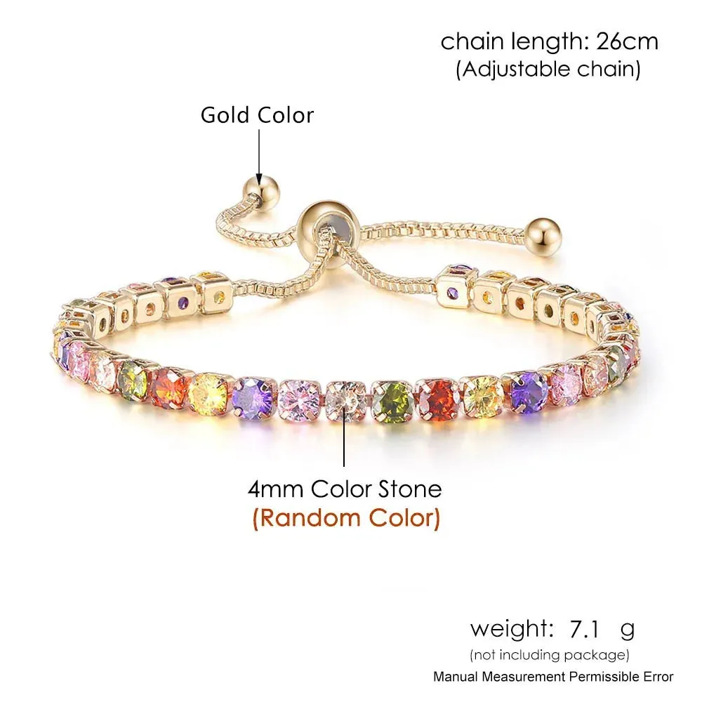 Adjustable Multicolor Tennis Bracelets For Women Ladies Wedding Rainbow Colorful Zircon Charm Bracelet Hand Chain Jewelry DZH043