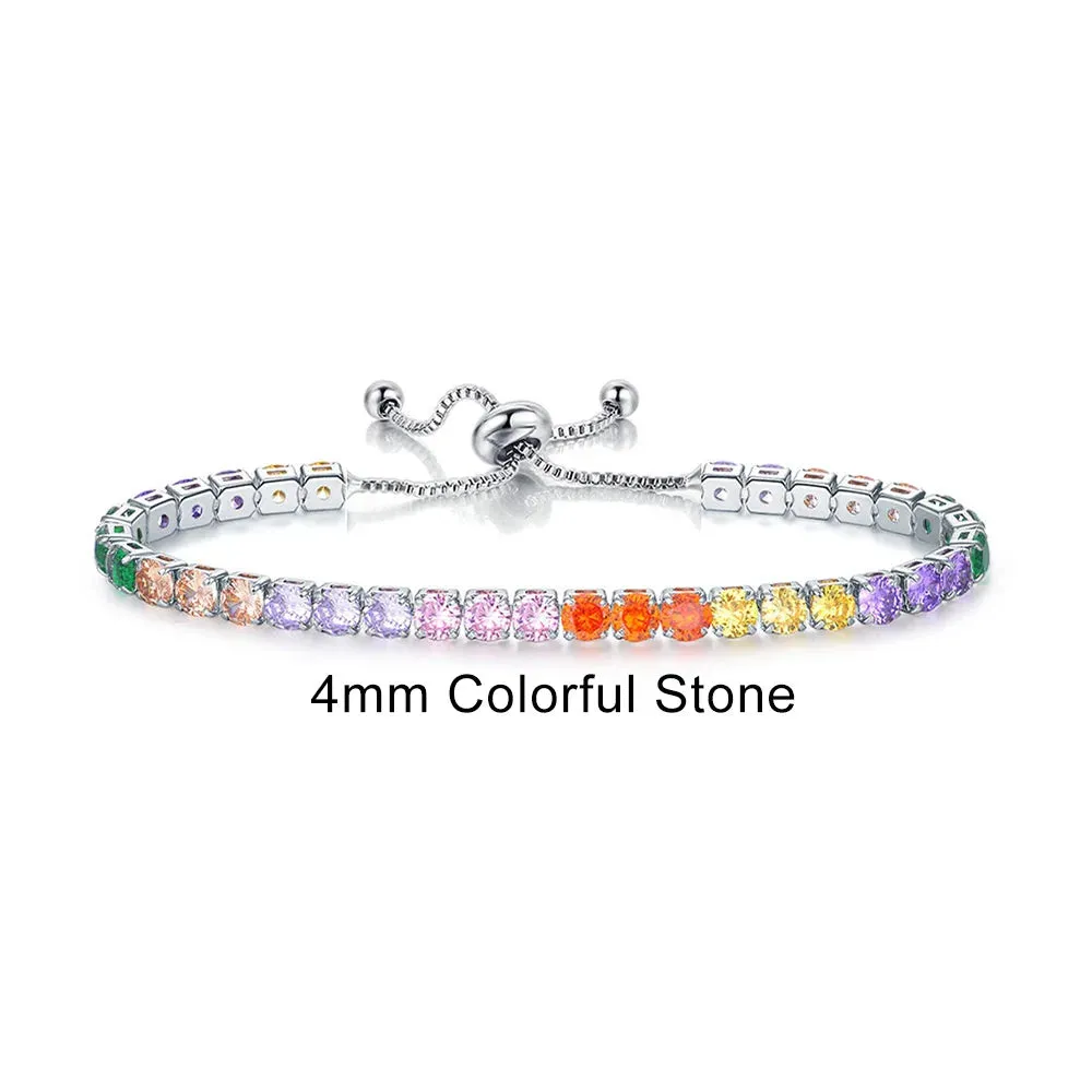 Adjustable Multicolor Tennis Bracelets For Women Ladies Wedding Rainbow Colorful Zircon Charm Bracelet Hand Chain Jewelry DZH043