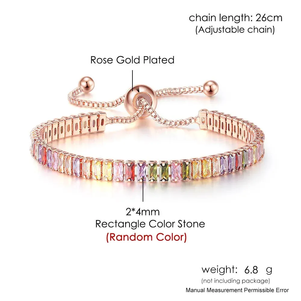 Adjustable Multicolor Tennis Bracelets For Women Ladies Wedding Rainbow Colorful Zircon Charm Bracelet Hand Chain Jewelry DZH043