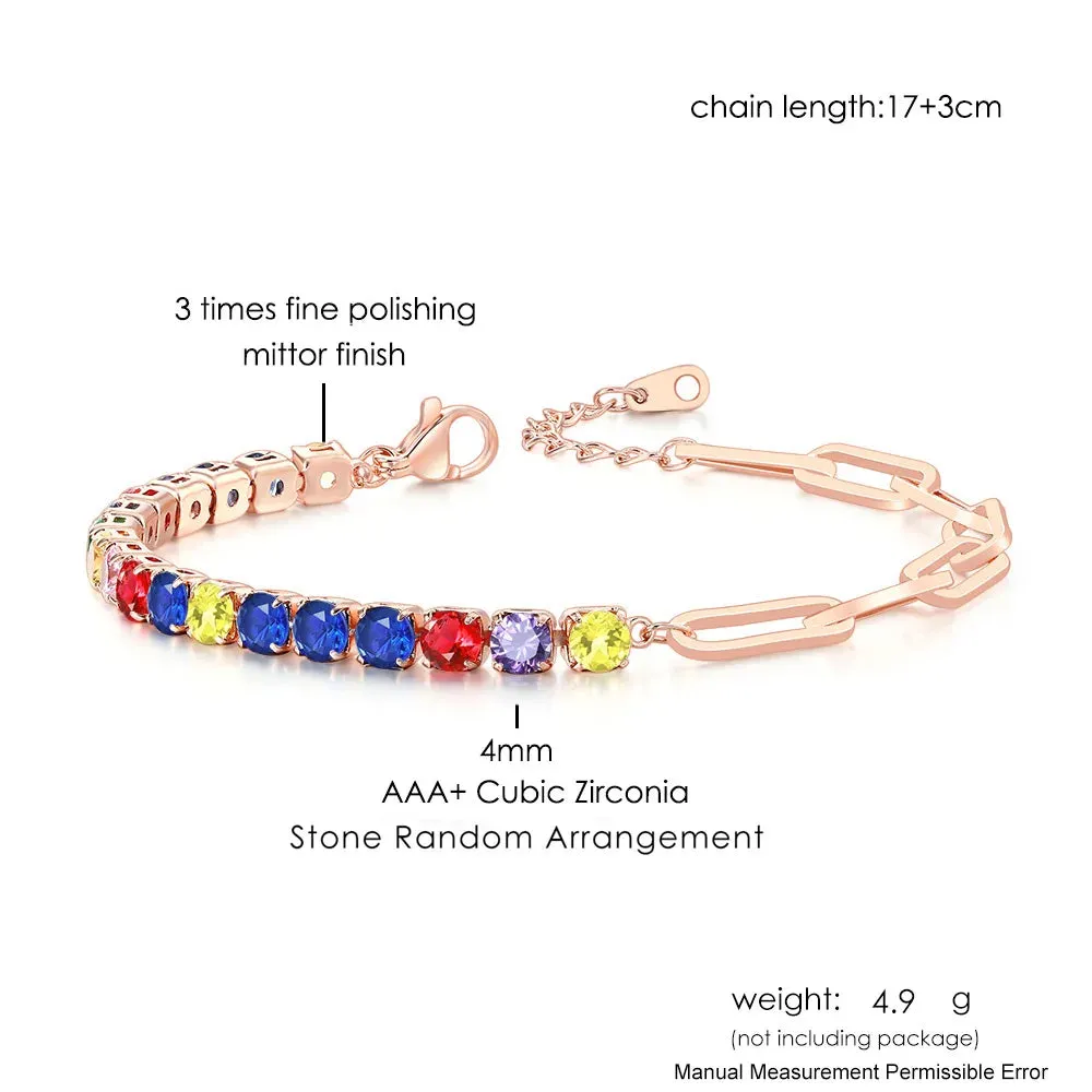 Adjustable Multicolor Tennis Bracelets For Women Ladies Wedding Rainbow Colorful Zircon Charm Bracelet Hand Chain Jewelry DZH043