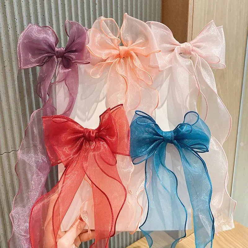 Adorable Kid's Fairy Lace Long Hair Bow Barrette Clips