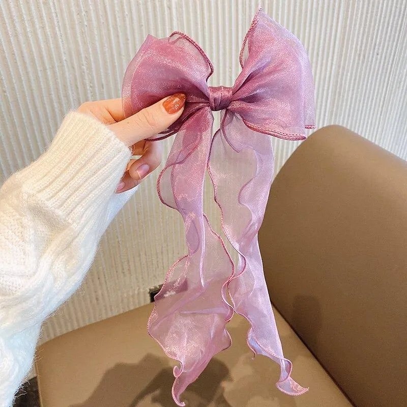 Adorable Kid's Fairy Lace Long Hair Bow Barrette Clips