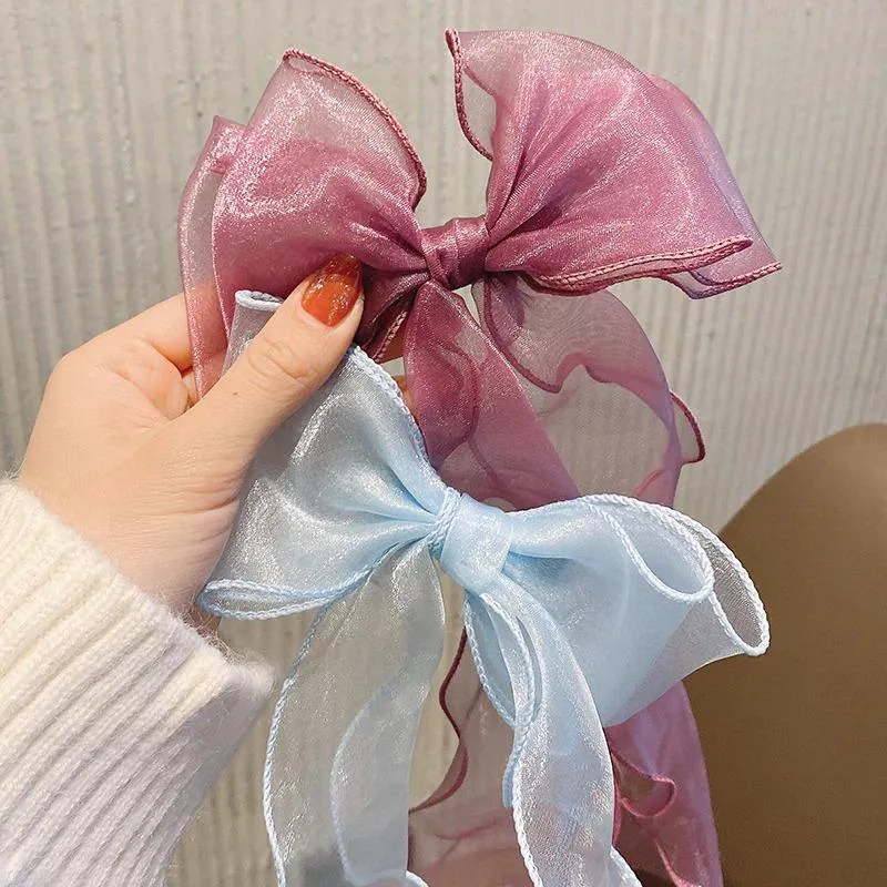 Adorable Kid's Fairy Lace Long Hair Bow Barrette Clips