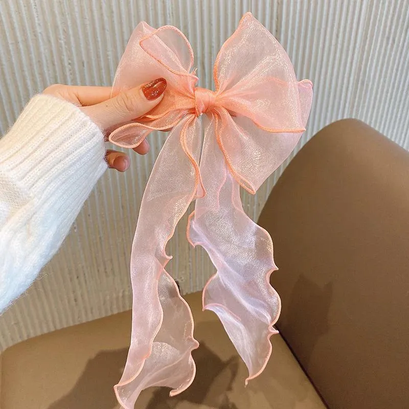 Adorable Kid's Fairy Lace Long Hair Bow Barrette Clips