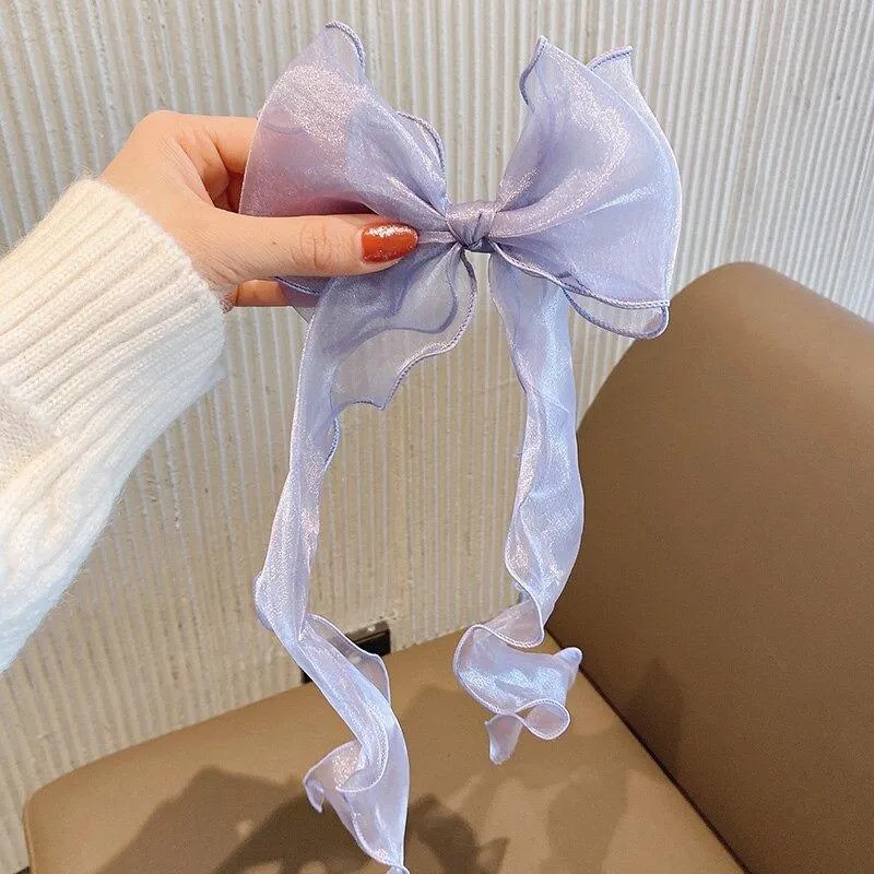 Adorable Kid's Fairy Lace Long Hair Bow Barrette Clips
