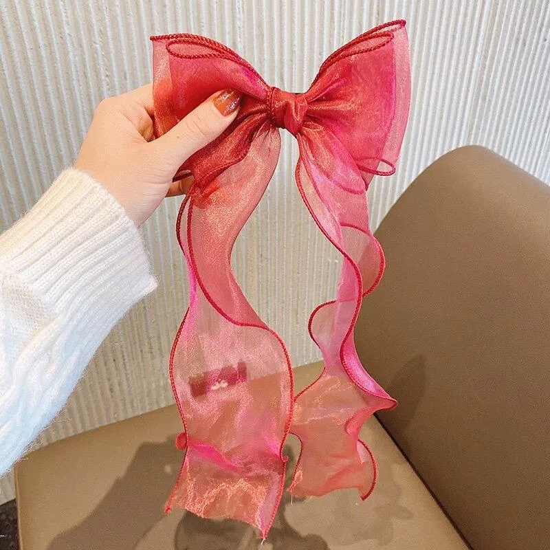 Adorable Kid's Fairy Lace Long Hair Bow Barrette Clips