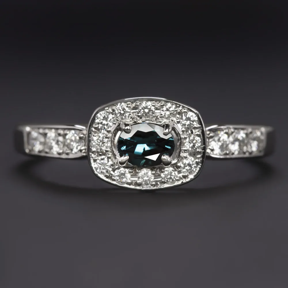 ALEXANDRITE DIAMOND COCKTAIL RING PLATINUM EAST WEST COLOR CHANGE GREEN PURPLE