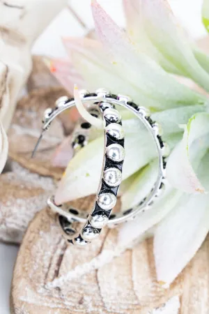 Amber Arch Silvertone Studded Hoop Earrings
