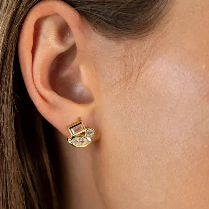 Amber Stud Earrings in Gold