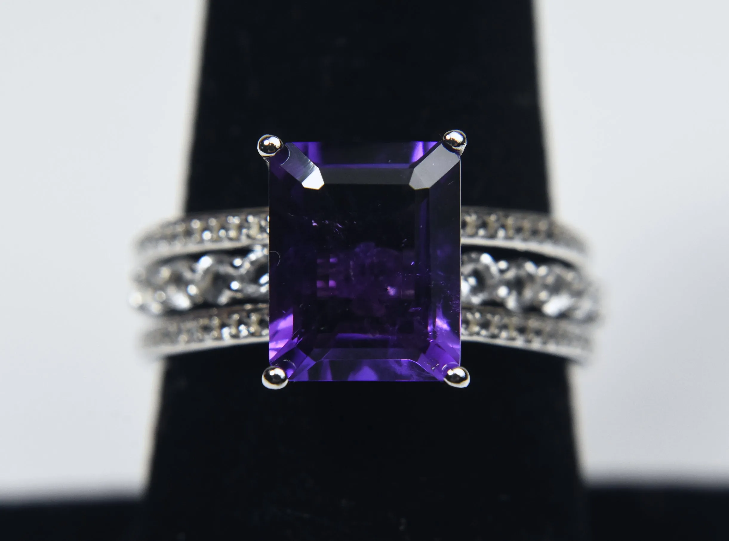 Amethyst Sterling Silver Nesting Rings - Size 8