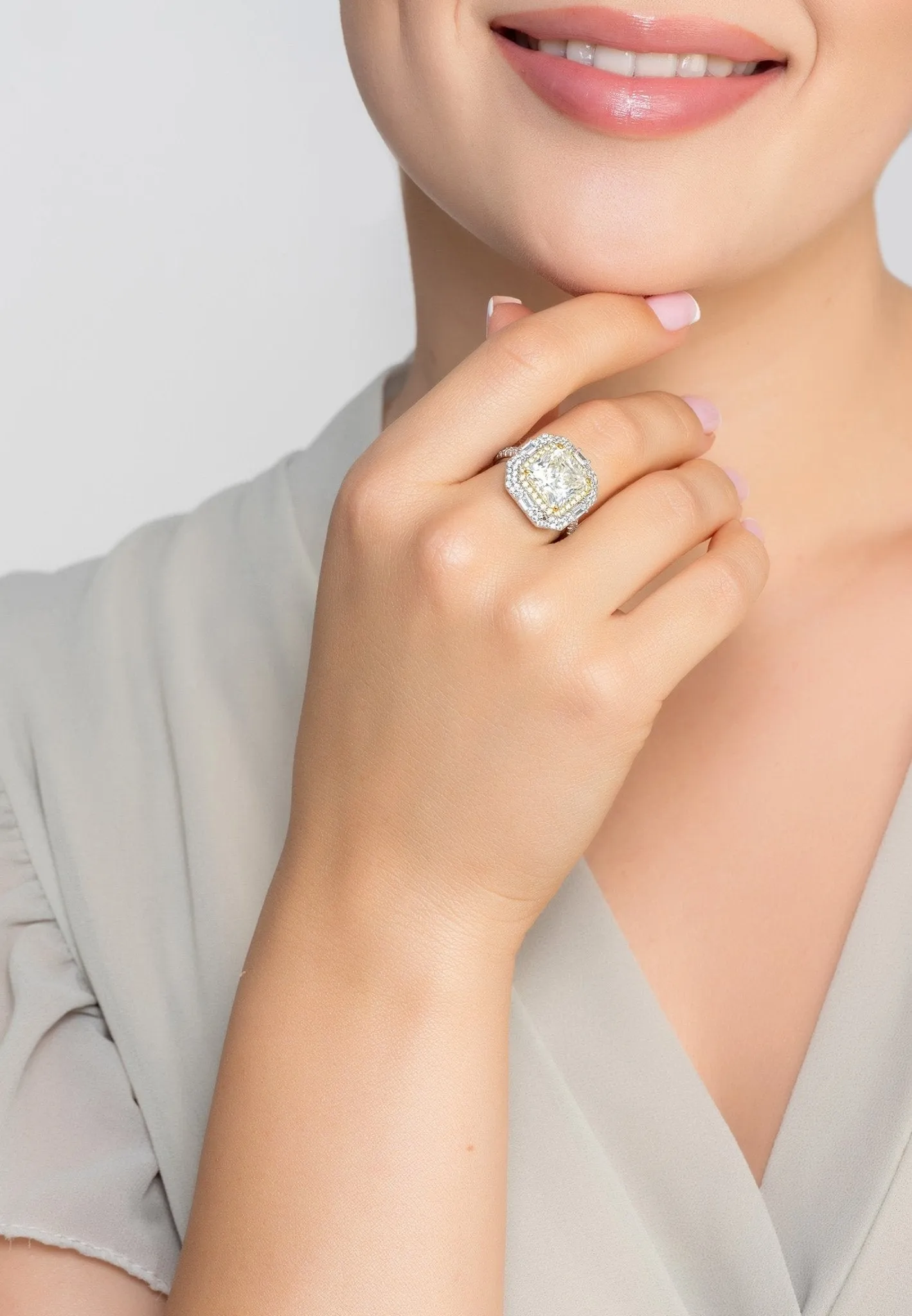 Anastasia Gemstone Cocktail Ring Silver Moissanite