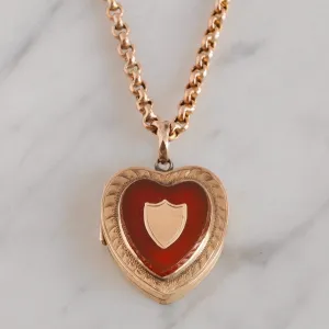 Antique 9k Gold Carnelian Heart Shield Locket